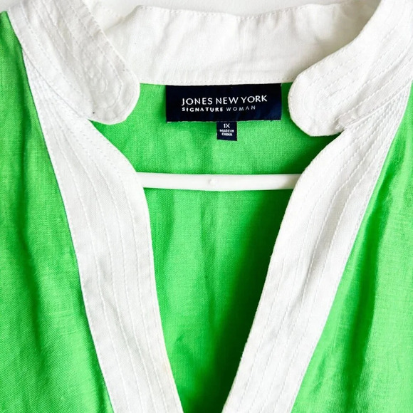 JOnes New York Signature Linen Bright Green  Tunic Top 1X - Picture 2 of 5